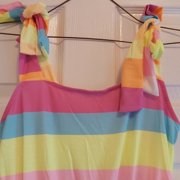 ⭐HOST PICK⭐ 087. Yellow Color Block Striped Bow Knot Straps Maxi Dress Size M - Picture 5 of 13